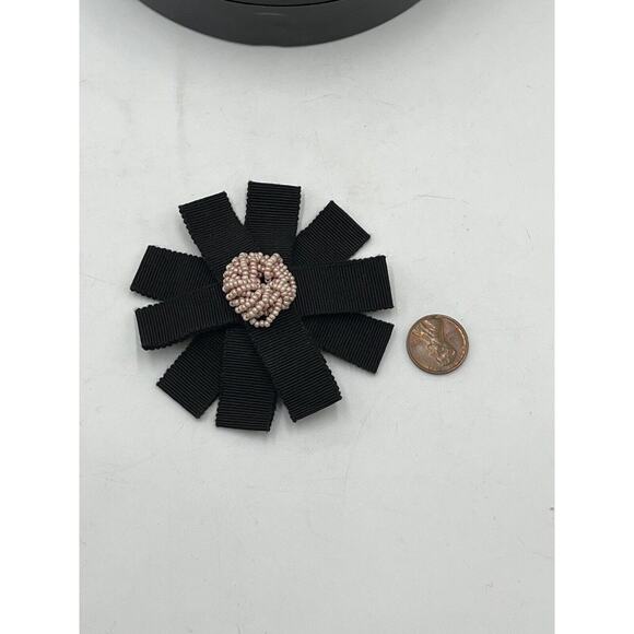 Chanel Authenticated COA Round Black Ribbon Pink Seed Bead Accent Rare Brooch - Picture 12 of 12